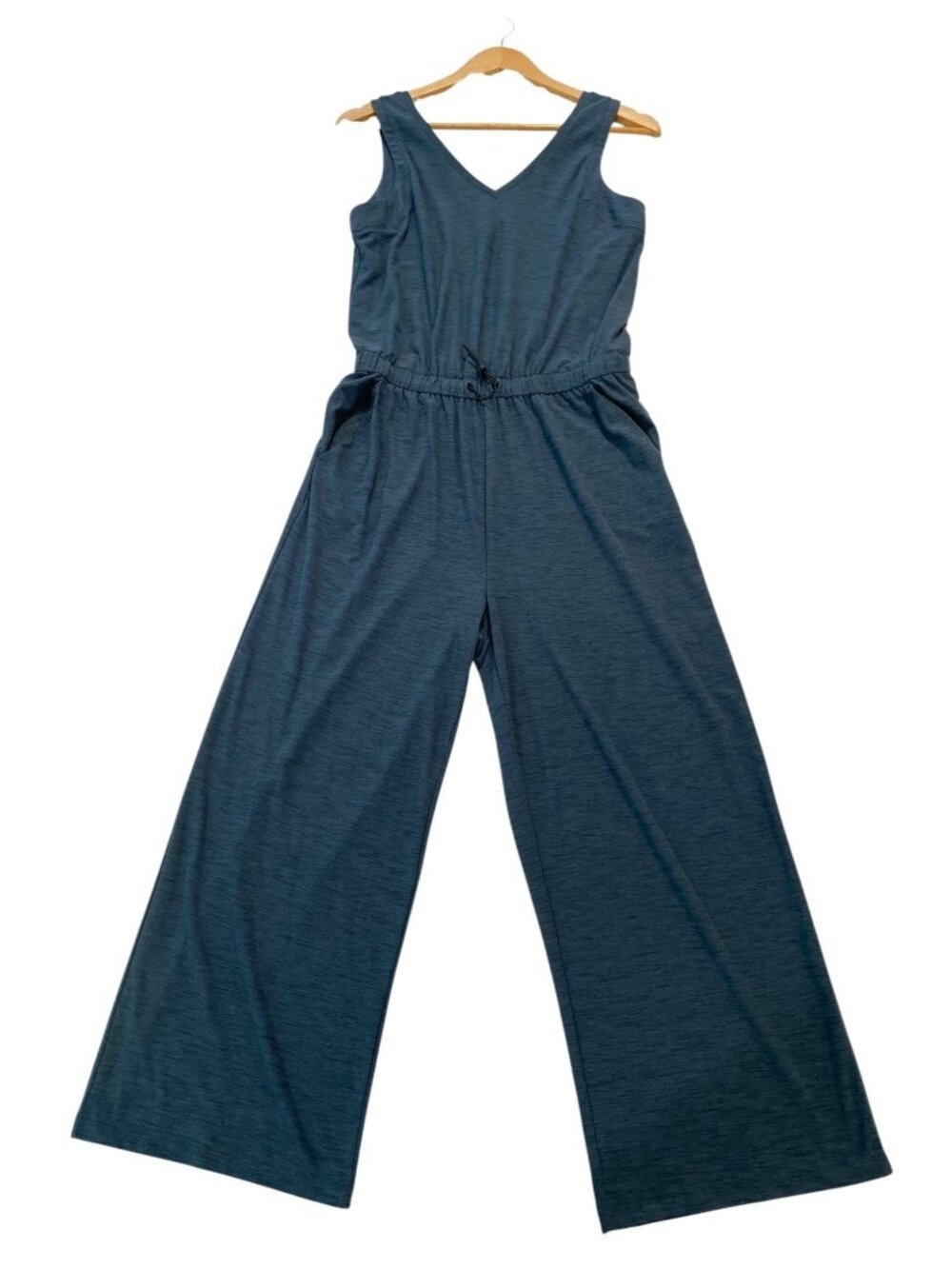 Old Navy Blue Heather Wide Leg Jumpsuit Womens Small Sleeveless Drawstring Pocke